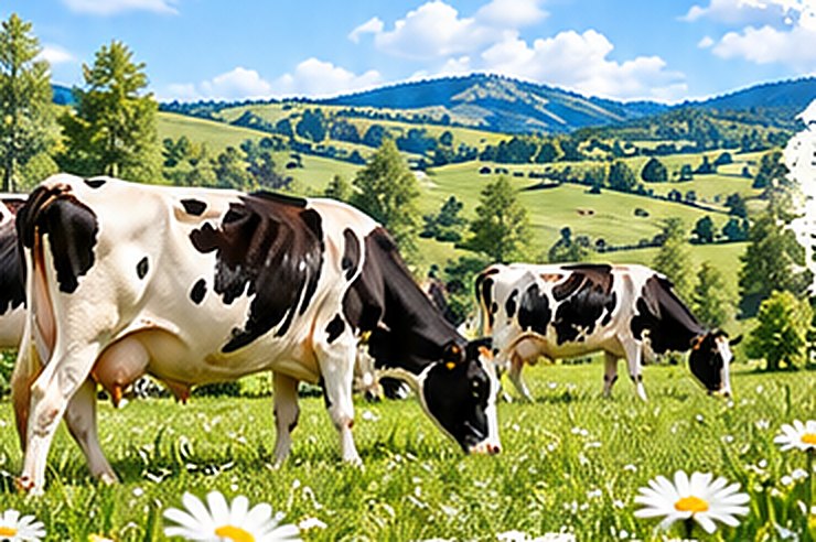 Vaches dans une prairie fleurie